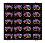 Sheet of 20 "CELEBRATE!" 2011 Forever USA stamps featuring colorful fireworks display with golden bursts and multicolored decorative elements on black background